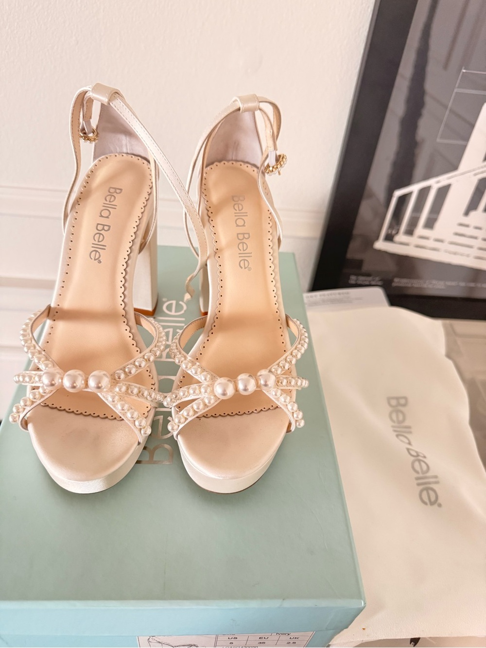 Bella Belle Lola Pearl Wedding Heels – Ivory – Size US 5 – Worn Once